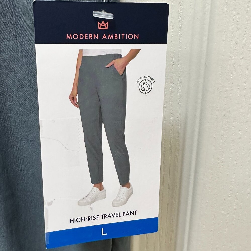 Modern Ambition Women's High Rise Travel Pant Size L Elastic Waistband Comfy NEW